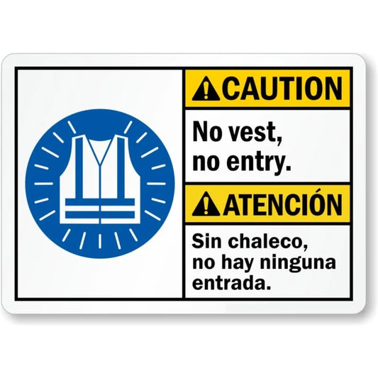 No Entry Without Vest Caution Aluminum Sign — product artwork