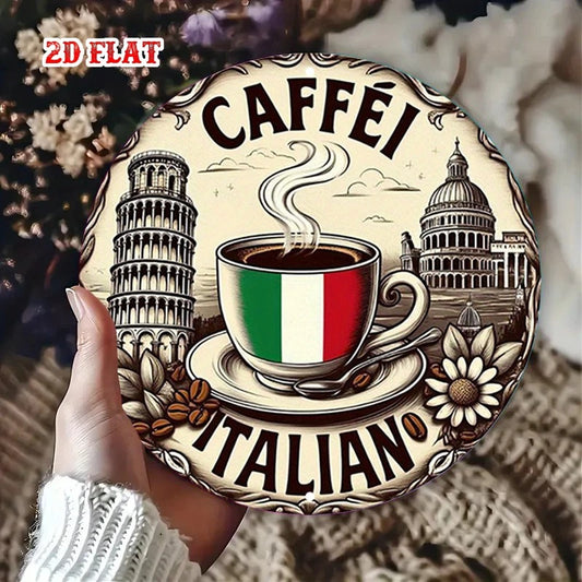 Caffe Rome Landmarks Italian Coffee Funny Round Aluminum Sign — product artwork