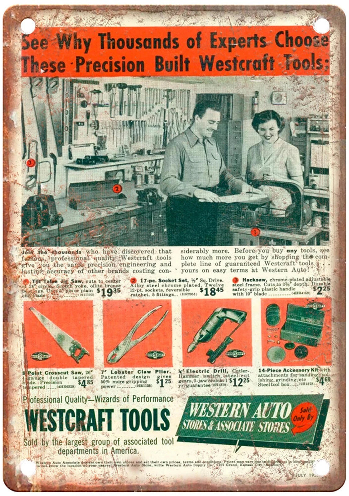 Vintage Westcraft Tools 1952 Ad Reproduction Aluminum Sign — product artwork