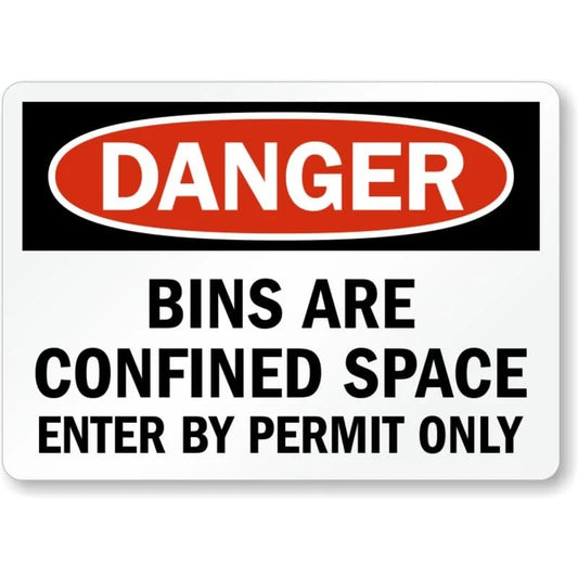 Bins Are Confined Space Safety Warning Aluminum Sign — product artwork