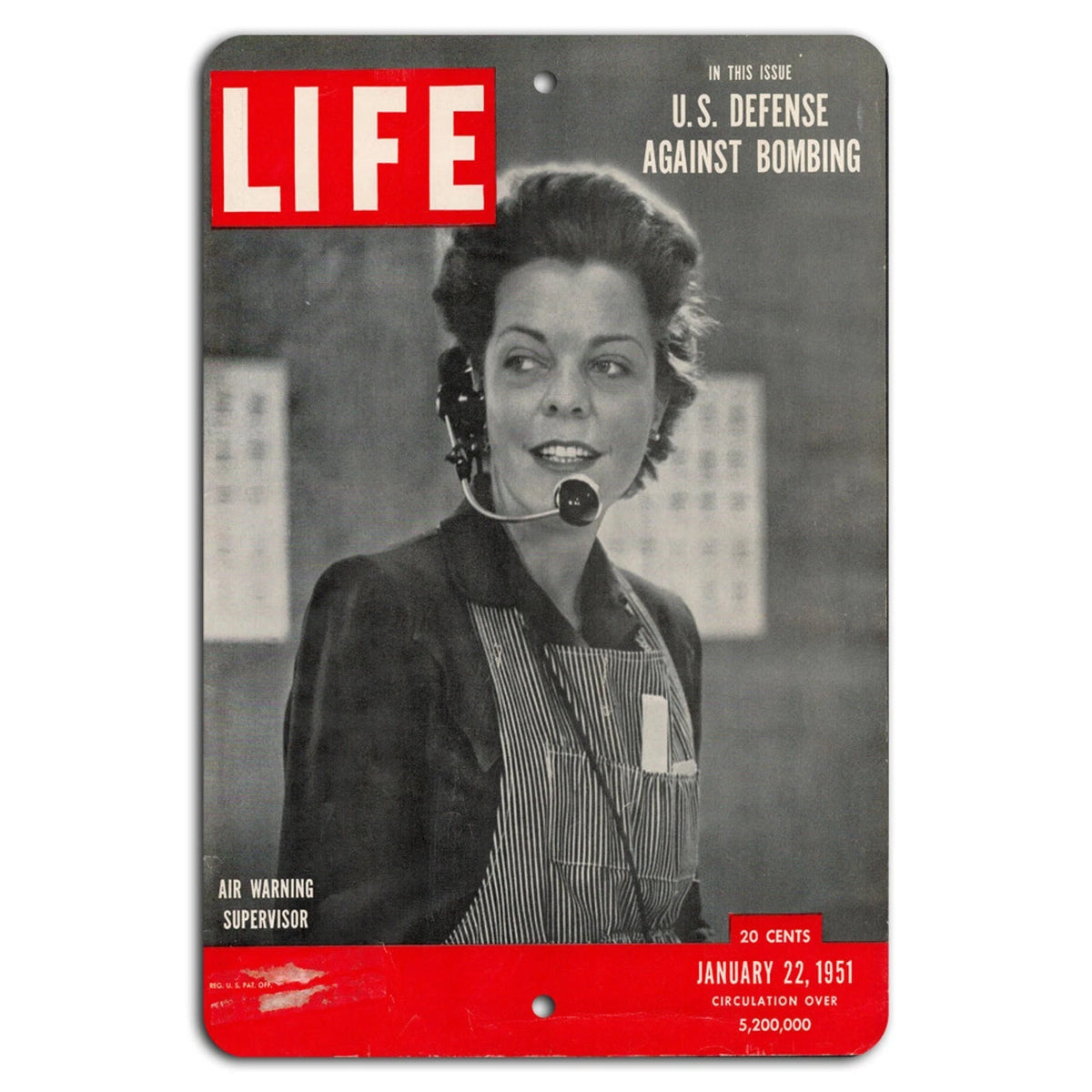 Vintage LIFE Magazine Cover 1951 Air Warning Supervisor Aluminum Sign — product artwork