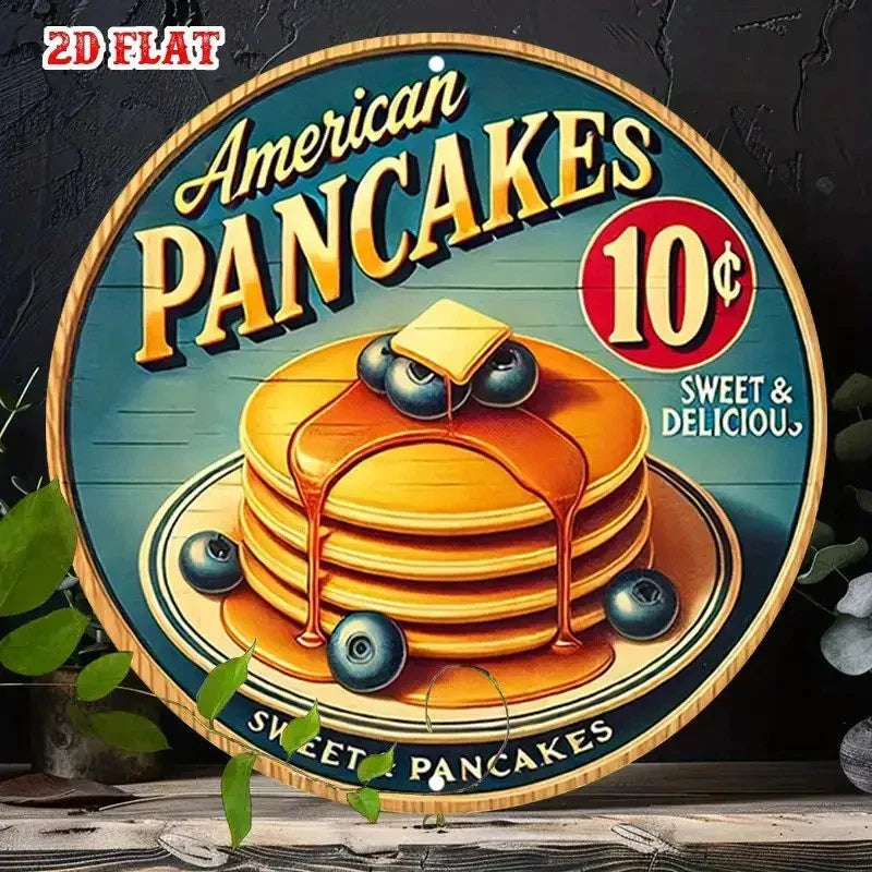 Pancake Funny Blueberry Syrup Farmhouse Round Aluminum Sign — product artwork