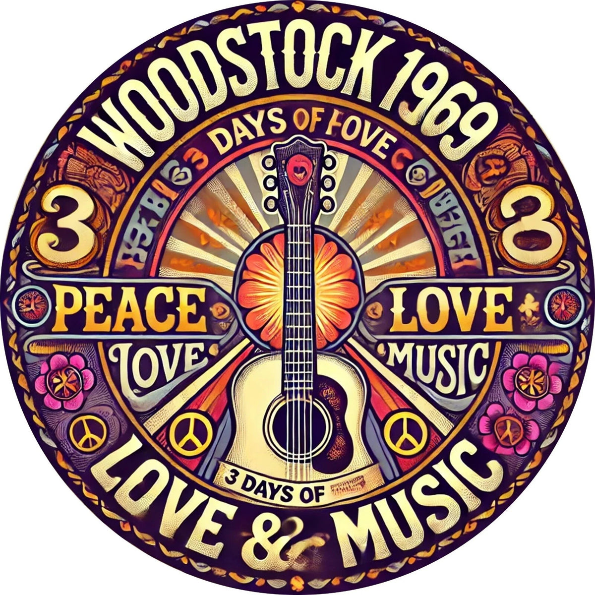 Woodstock 1969 Funny Round Aluminum Sign — product artwork