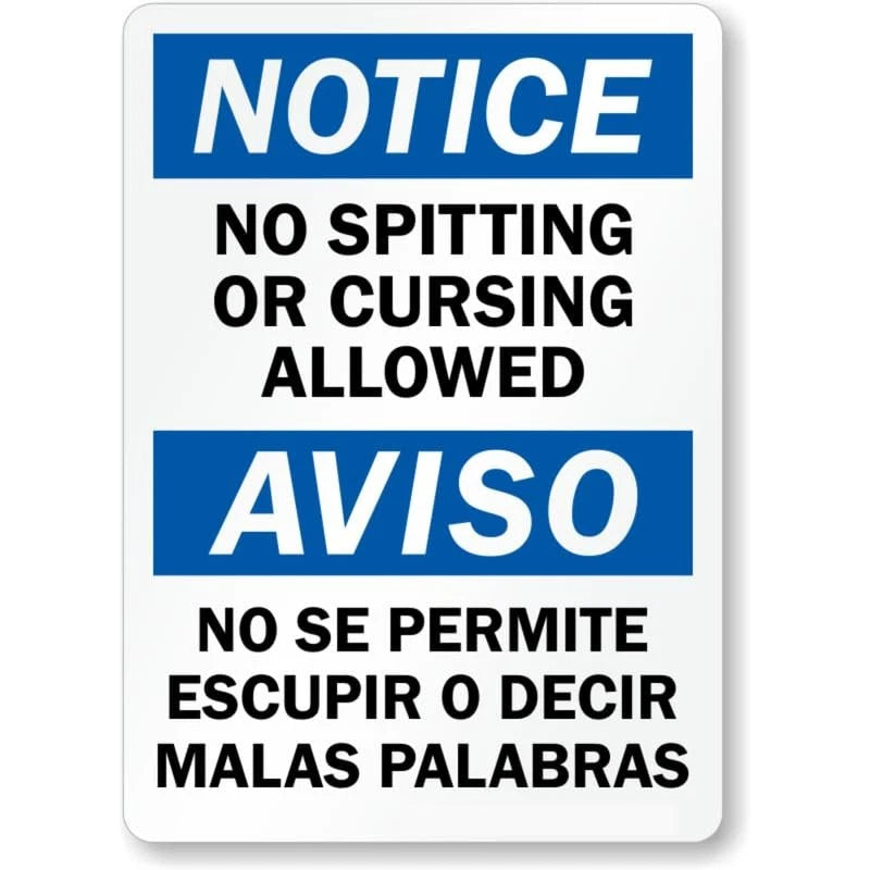No Spitting Bilingual Warning Aluminum Sign — product artwork
