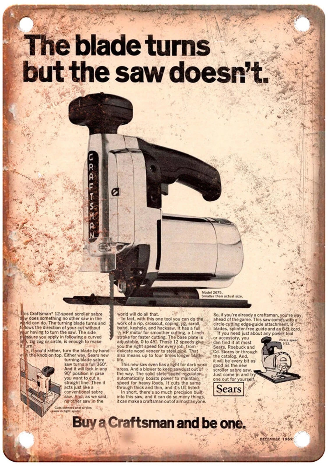 Vintage Sears Craftsman 1969 Tool Ad Reproduction Aluminum Sign — product artwork
