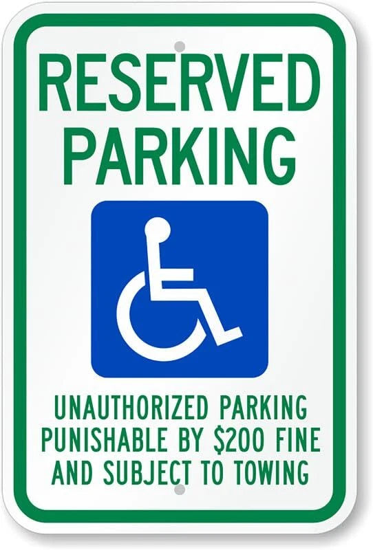 Reserved Accessible Parking $200 Fine and Towing Aluminum Sign — product artwork