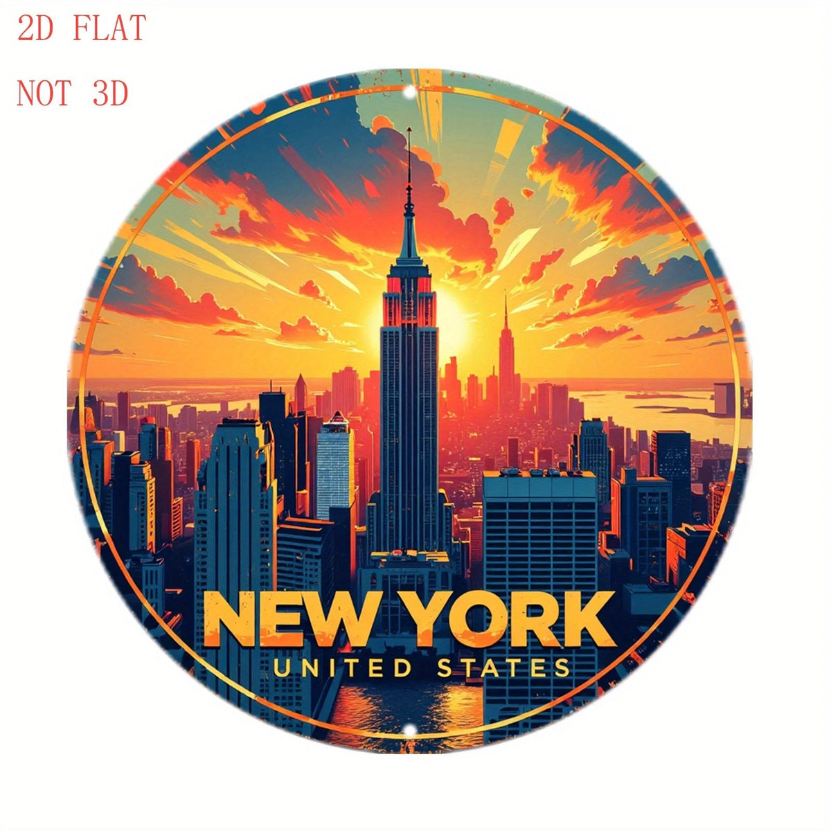 Wall 8 New York City Skyline Sunset Round Aluminum Sign — product artwork