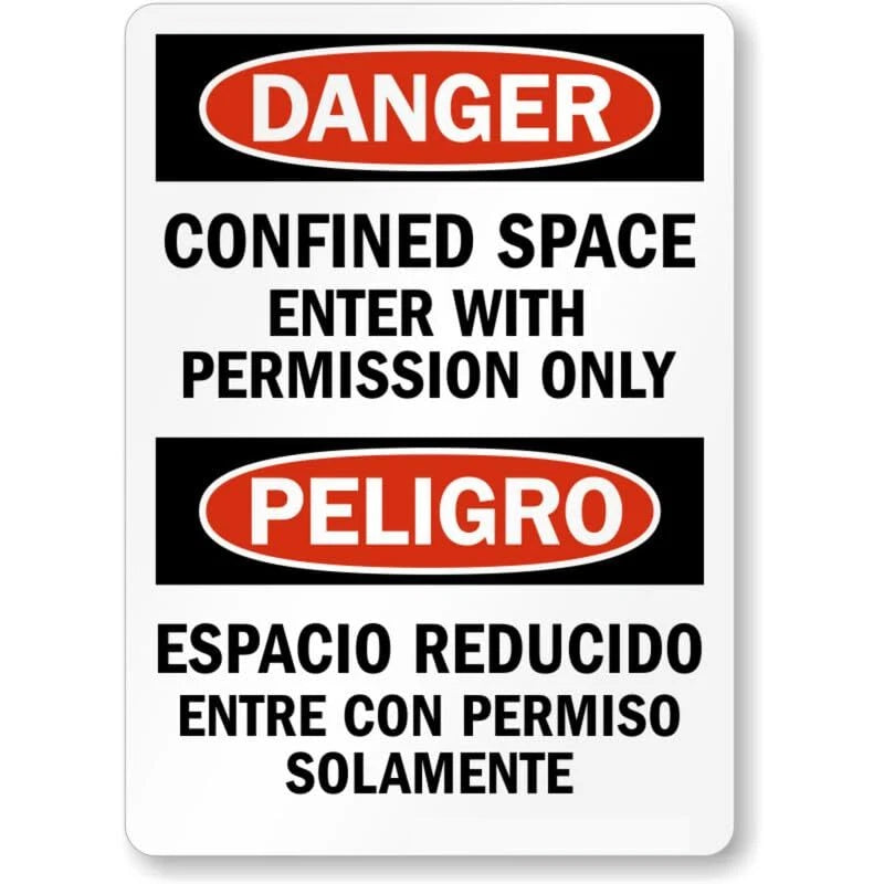 Bilingual Confined Space Aluminum Sign — product artwork