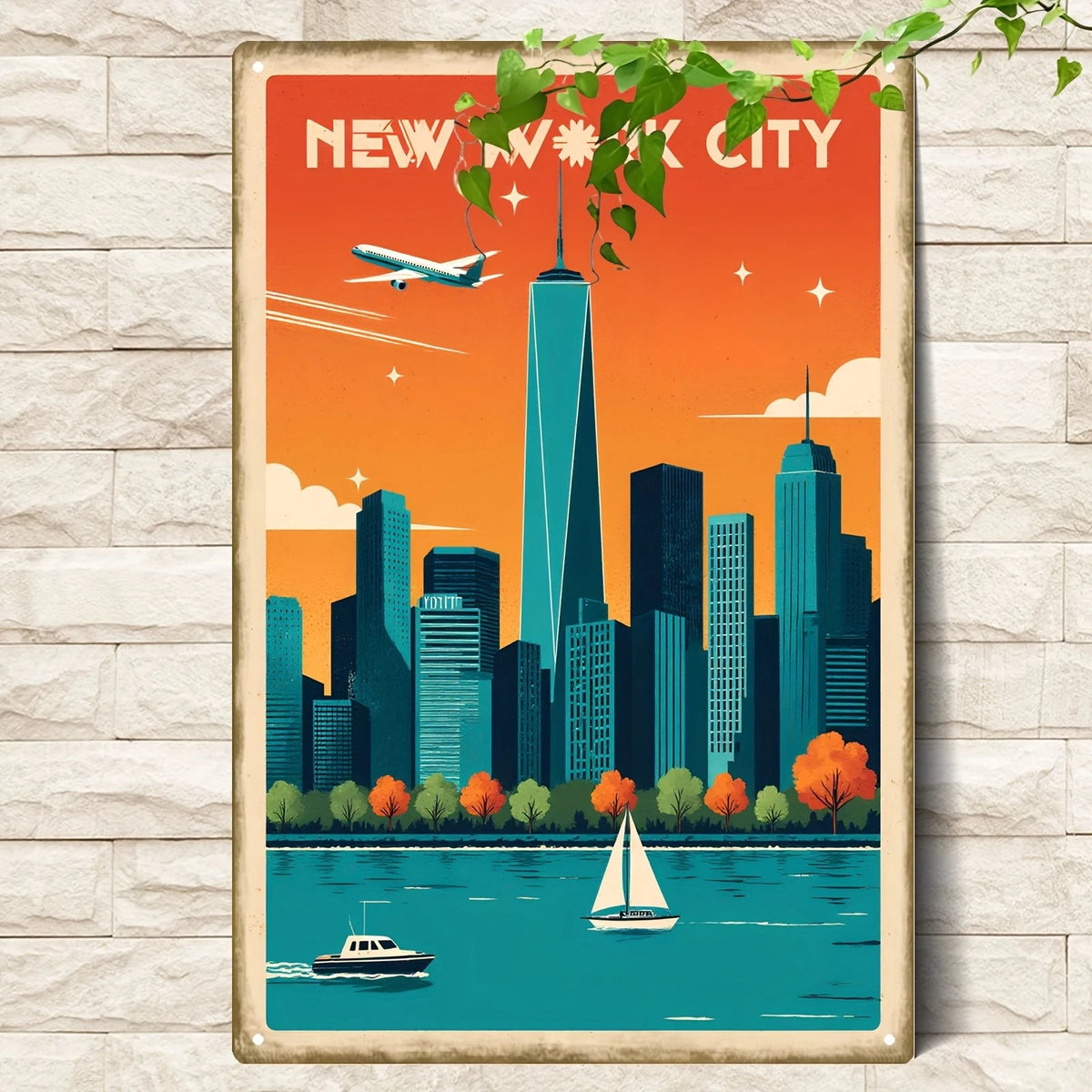 Vintage Iron Retro Cityscape 2D Funny Aluminum Sign — product artwork