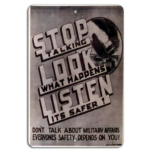 Safety Stop Look Listen Industrial Garage Aluminum Sign — product artwork