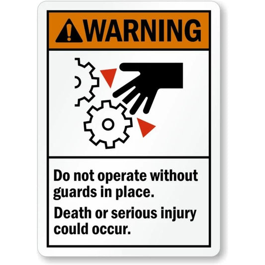 Operating Without Guards Warning Aluminum Sign — product artwork