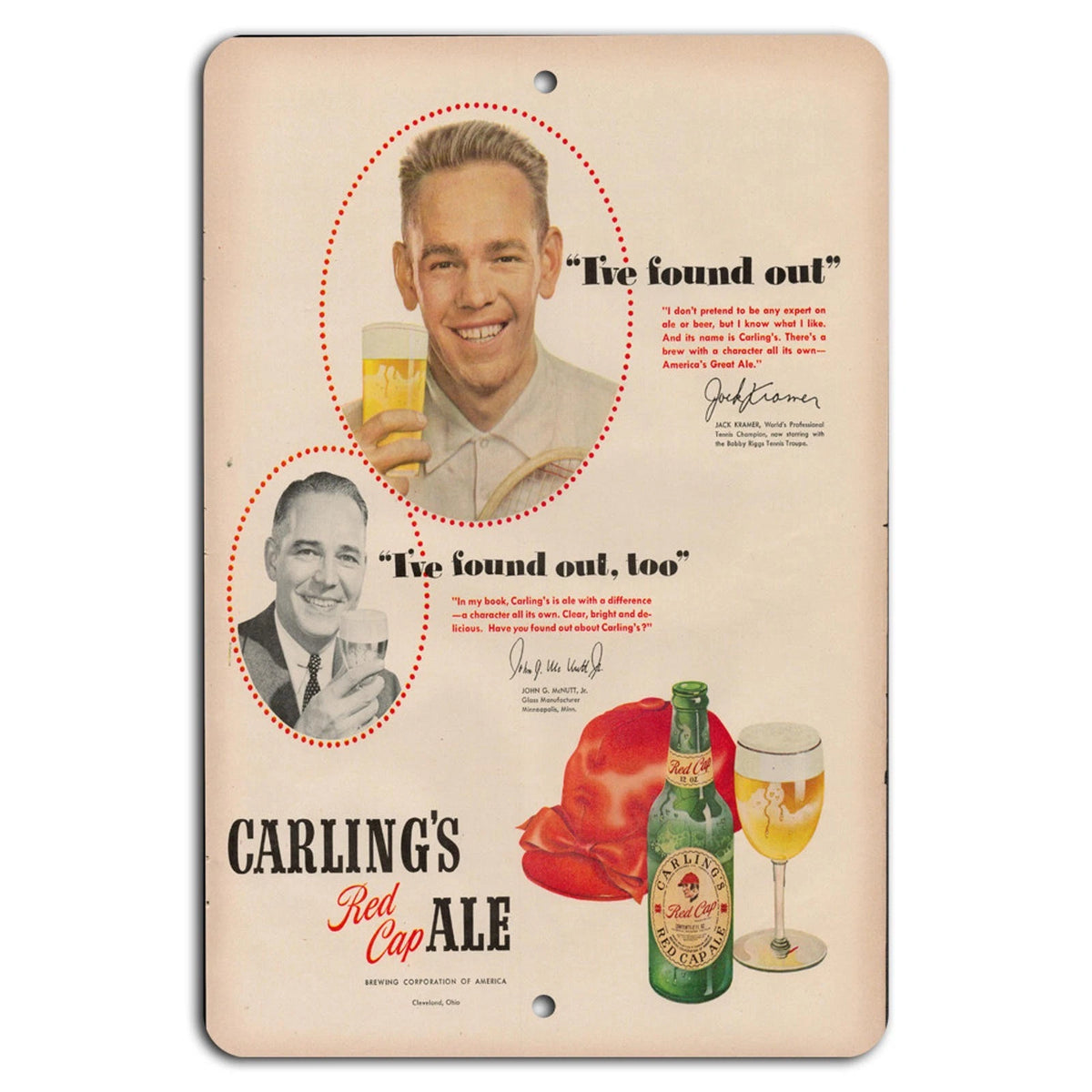 Carling Red Cap Ale Vintage Aluminum Sign — product artwork
