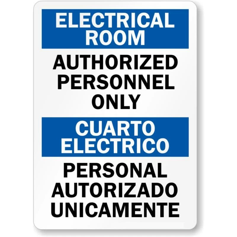 Bilingual Electrical Room Authorized Personnel Aluminum Sign — product artwork