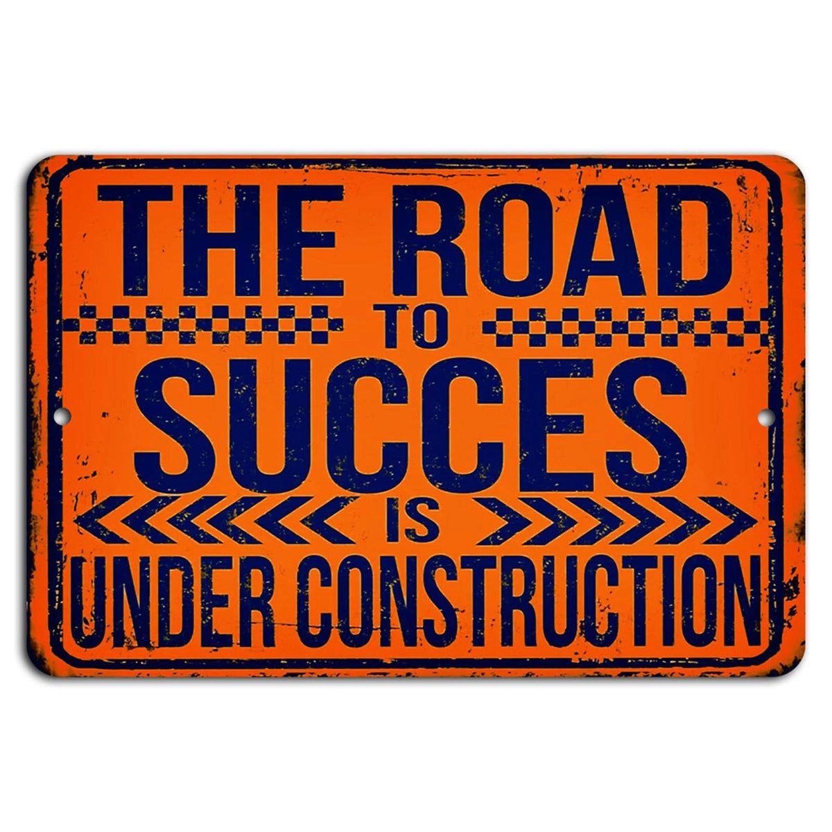 Rustic Road to Success Construction Orange Blue Aluminum Sign — product artwork