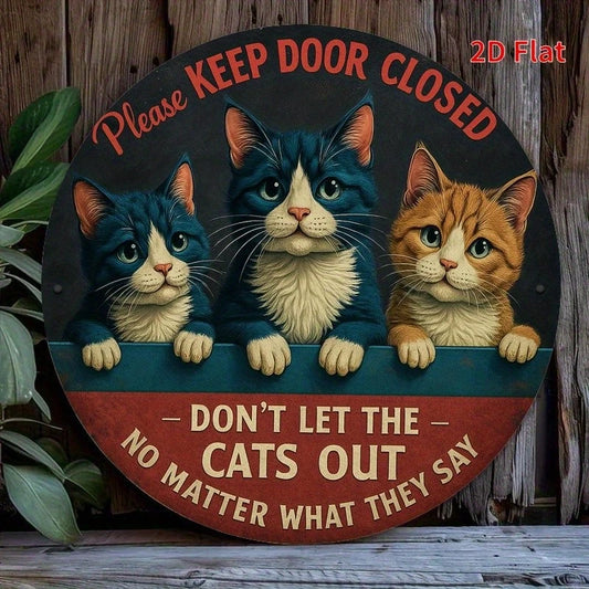 Closed Door Cat Peeking Retro Panel Aluminum Sign — product artwork