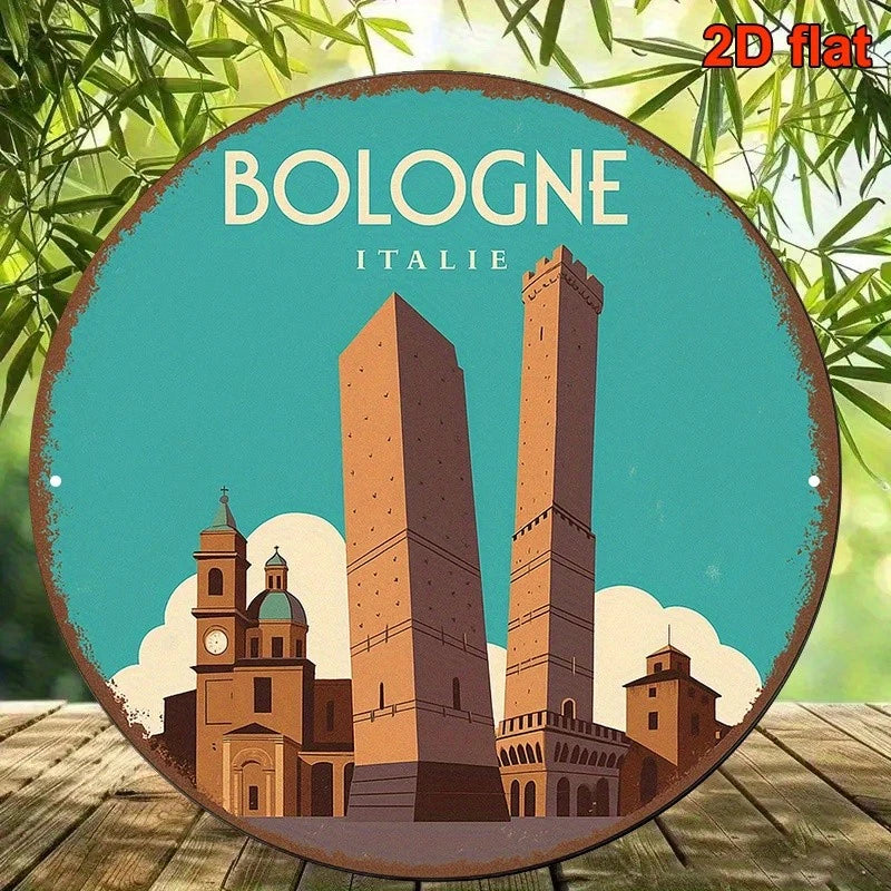Italian Bologna Vintage Travel Round Aluminum Sign — product artwork