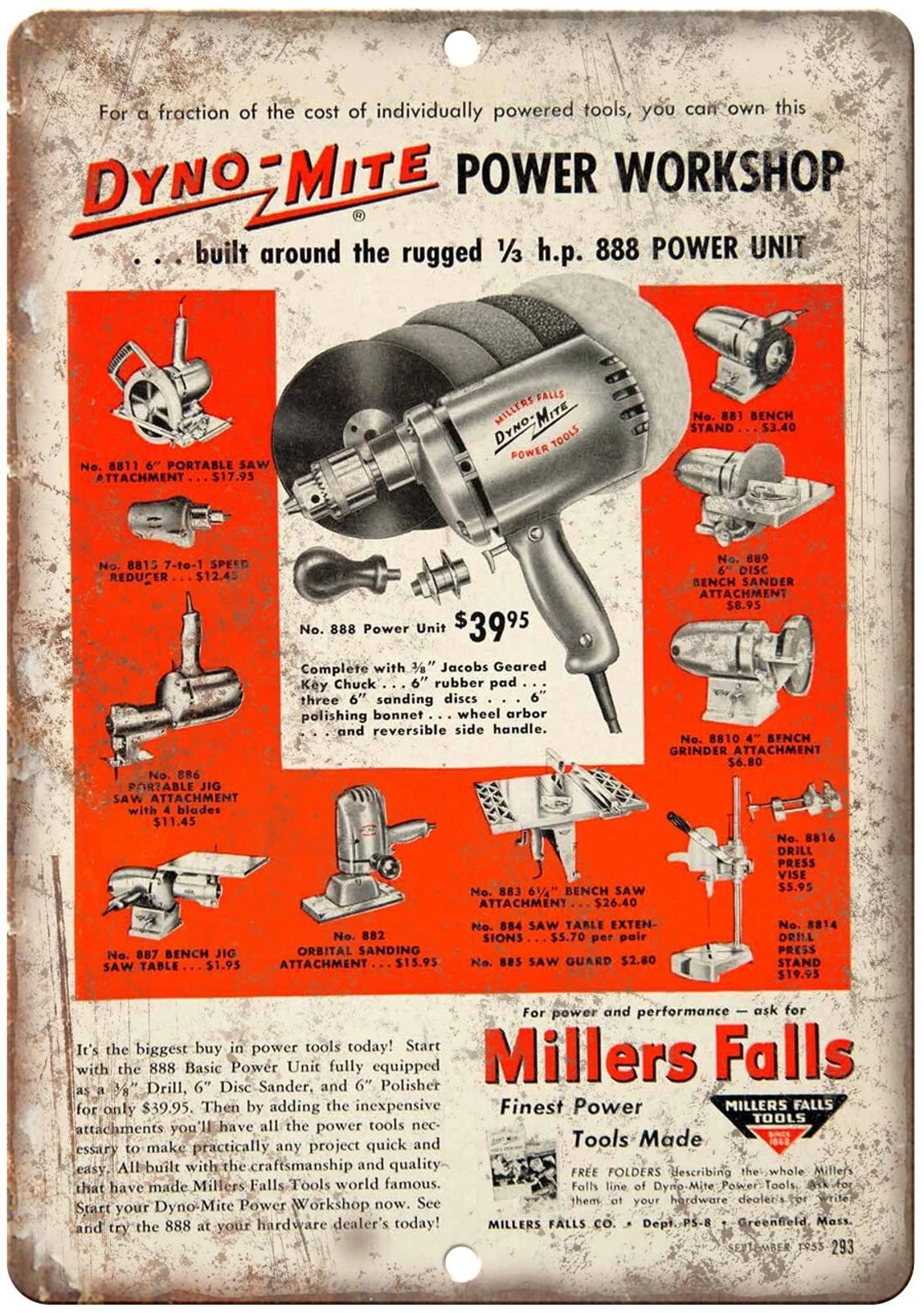 Millers Falls Reproduction Vintage Aluminum Sign — product artwork