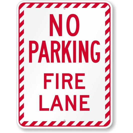 No Parking Fire Lane Stripped Border Aluminum Sign — product artwork