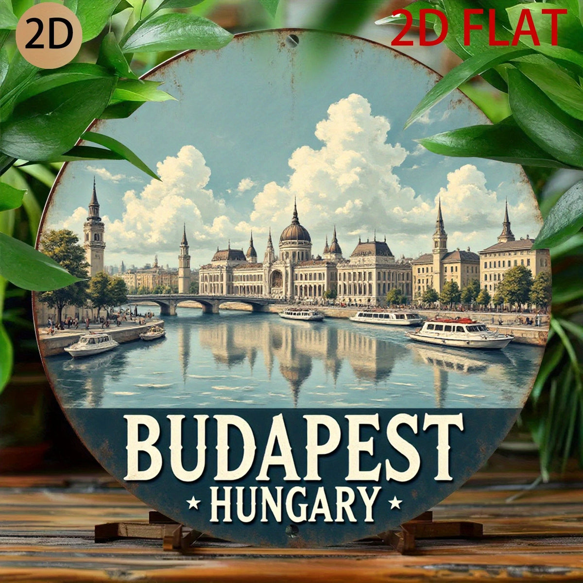 Vintage Budapest Funny Retro Wall Art Round Aluminum Sign — product artwork