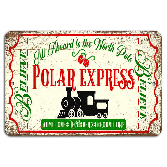 Rustic Polar Express Vintage Holiday Aluminum Sign — product artwork