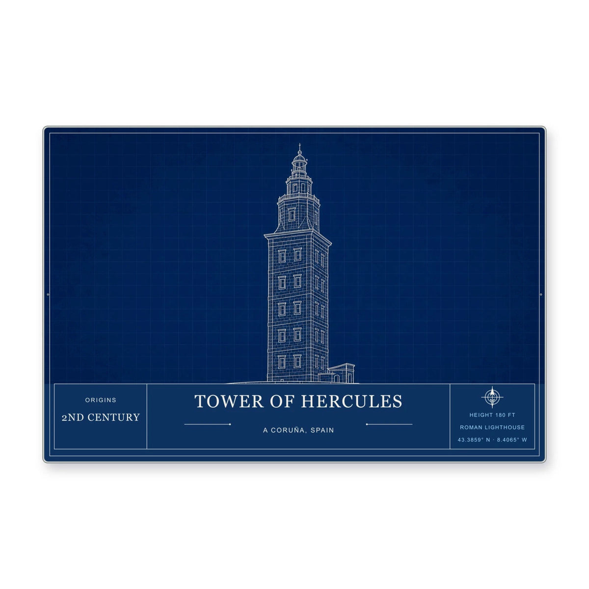 Tower of Hercules Architectural Wall Art Aluminum Sign — product artwork