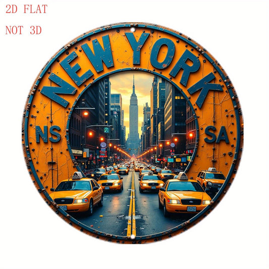 NYC Taxi Yellow Wall Art Funny Round Aluminum Sign — product artwork