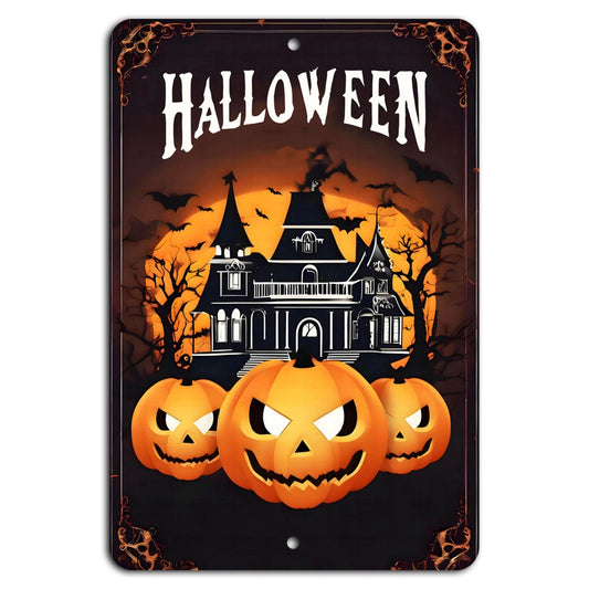 Halloween Haunted House Vertical Aluminum Sign — product artwork