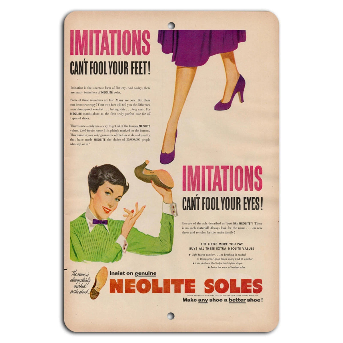 Neolite Soles Vintage Art Retro Aluminum Sign — product artwork