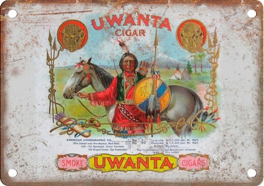Uwanta Mounted Native American Cigar Box Aluminum Sign — product artwork