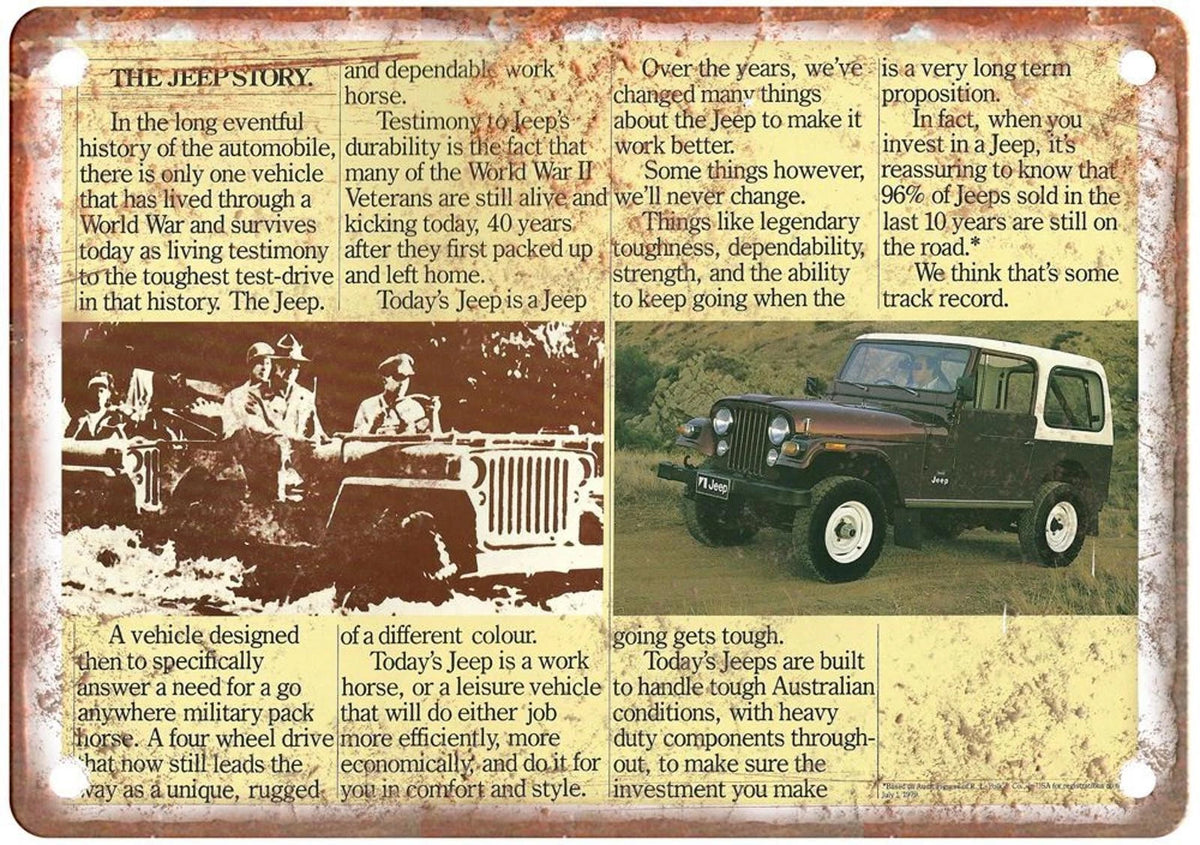 Vintage Jeep Reproduction Australian Auto Ad Aluminum Sign — product artwork