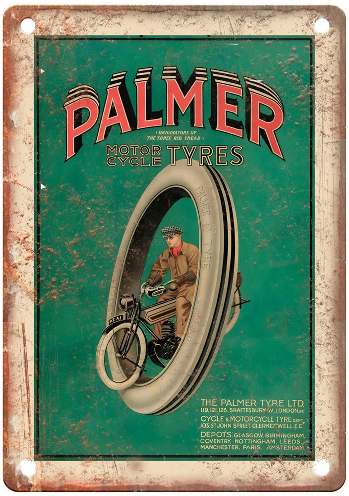 Vintage Motorcycle Retro 1915 Aluminum Sign — product artwork