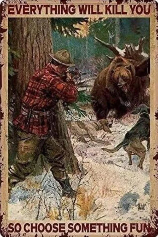 Bear Hunting Vintage Funny Aluminum Sign — product artwork