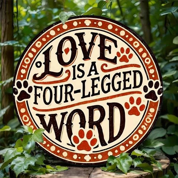 Love Is a Four-legged Word Funny Round Aluminum Sign — product artwork