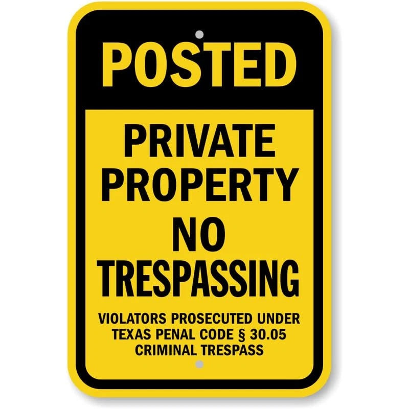 Texas Private Property No Trespassing Posted Aluminum Sign — product artwork
