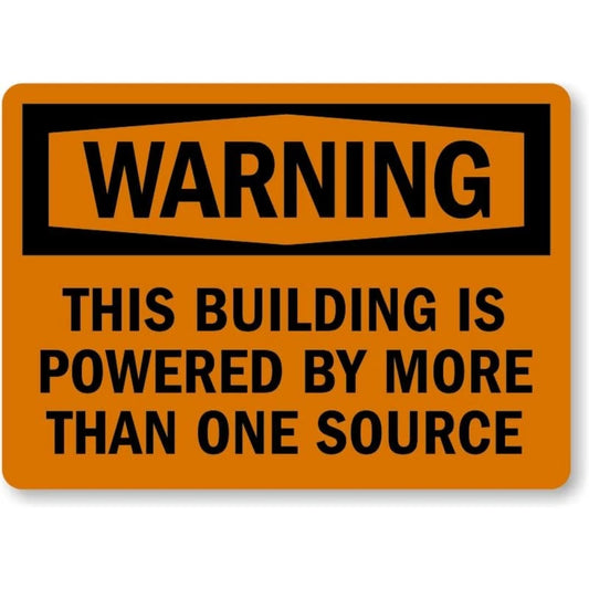 Building Is Powered Warning Aluminum Sign — product artwork
