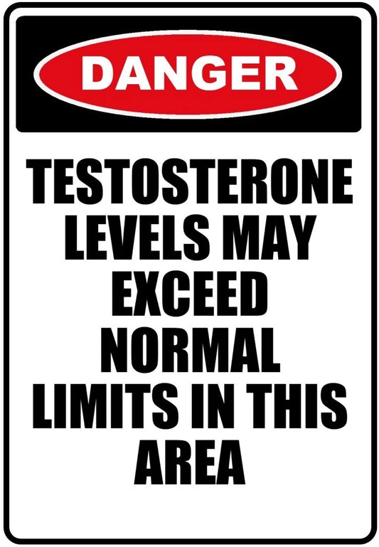 Danger Testosterone Levels May Exceed Normal Limits Funny Aluminum Sign — product artwork