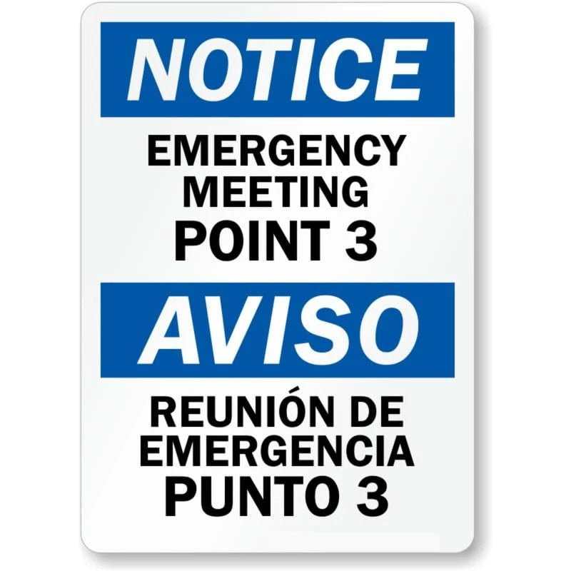 Bilingual Meeting Point 3 Aluminum Sign — product artwork