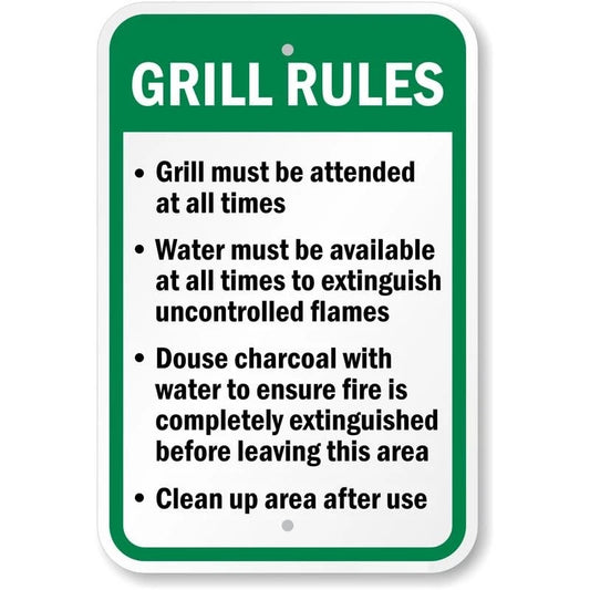 Grill Rules BBQ Clean Up Area Aluminum Sign — product artwork