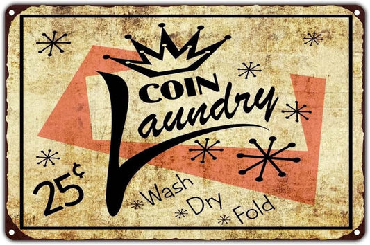 Vintage Laundry Funny Retro Coin Wash Dry Fold Aluminum Sign — product artwork