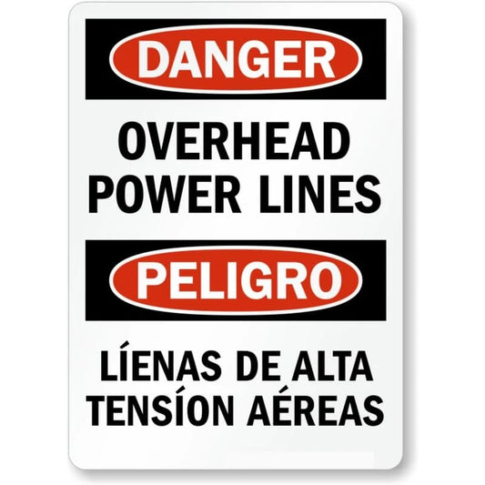 Bilingual Overhead Power Lines Aluminum Sign — product artwork
