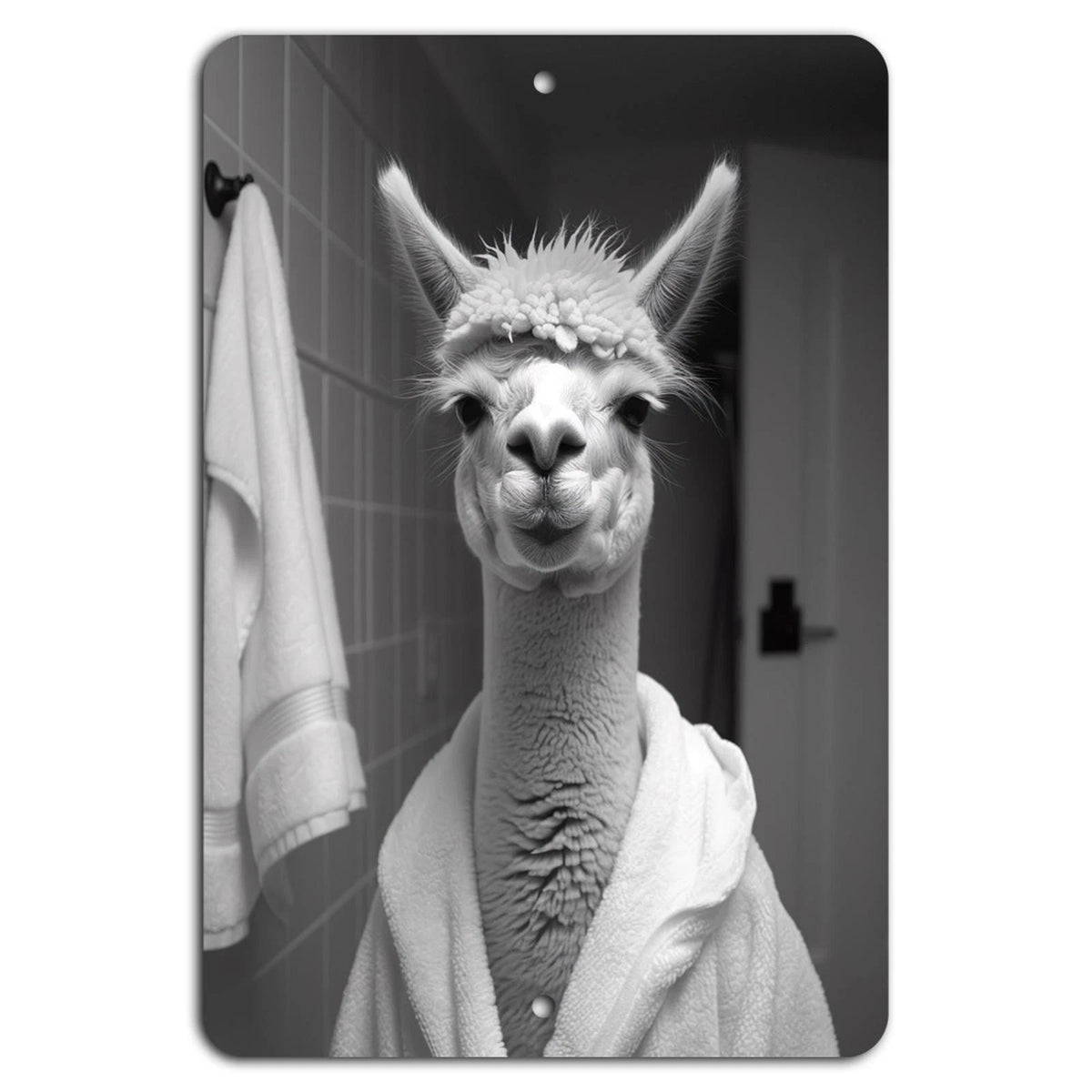 Llama Spa Black White Quirky Spa Aluminum Sign — product artwork