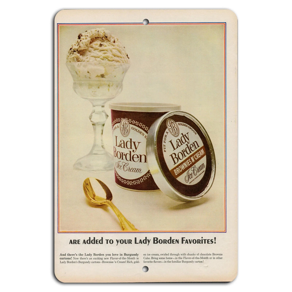Lady Borden Brownies and Cream Ice Cream Aluminum Sign — product artwork