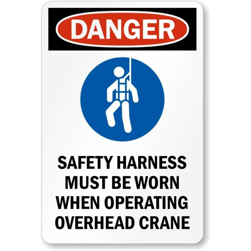 Safety Harness Overhead Crane Aluminum Sign — product artwork