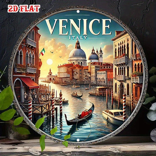 Venice Cityscape Vintage Style Funny Round Aluminum Sign — product artwork