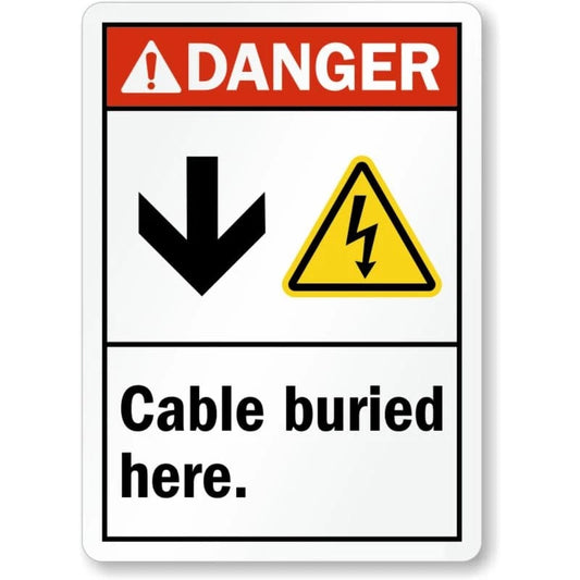 Danger Cable Buried Here Down Arrow Aluminum Sign — product artwork