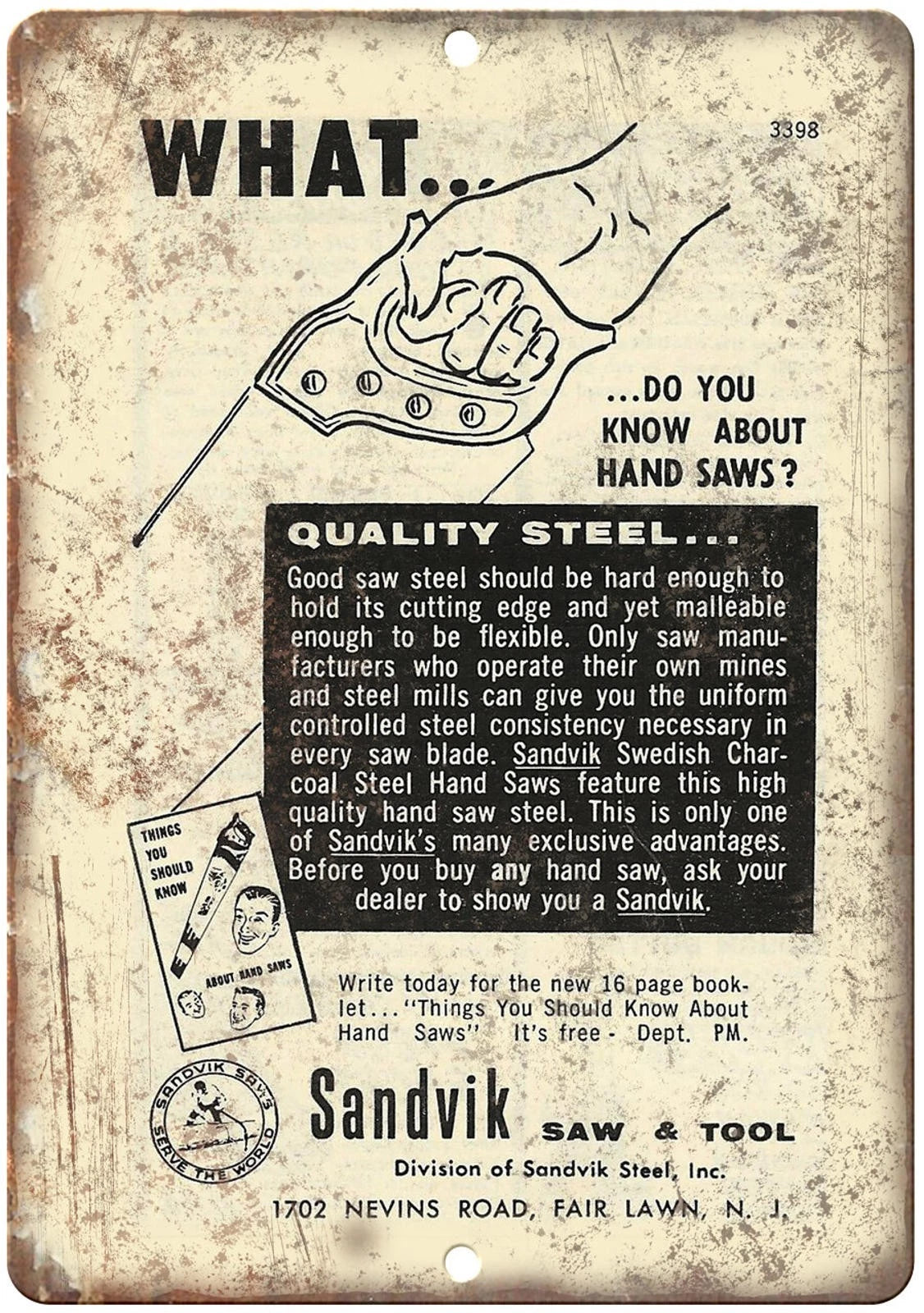 Vintage Sandvik Saw Tool Reproduction Aluminum Sign — product artwork