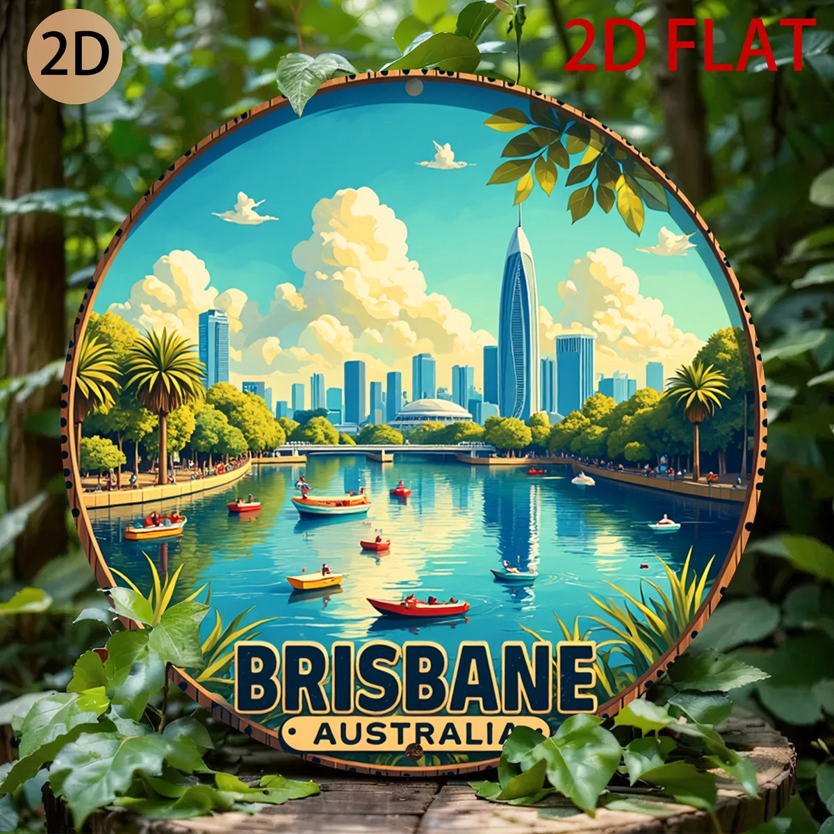 Brisbane City Wall Art Vibrant Circular Scene Funny Round Aluminum Sign — product artwork