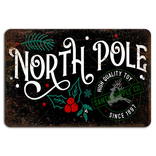 Rustic North Pole Vintage Christmas Aluminum Sign — product artwork
