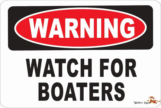 Novelty Sticker Tiger Warning Watch for Boaters Funny Aluminum Sign — product artwork