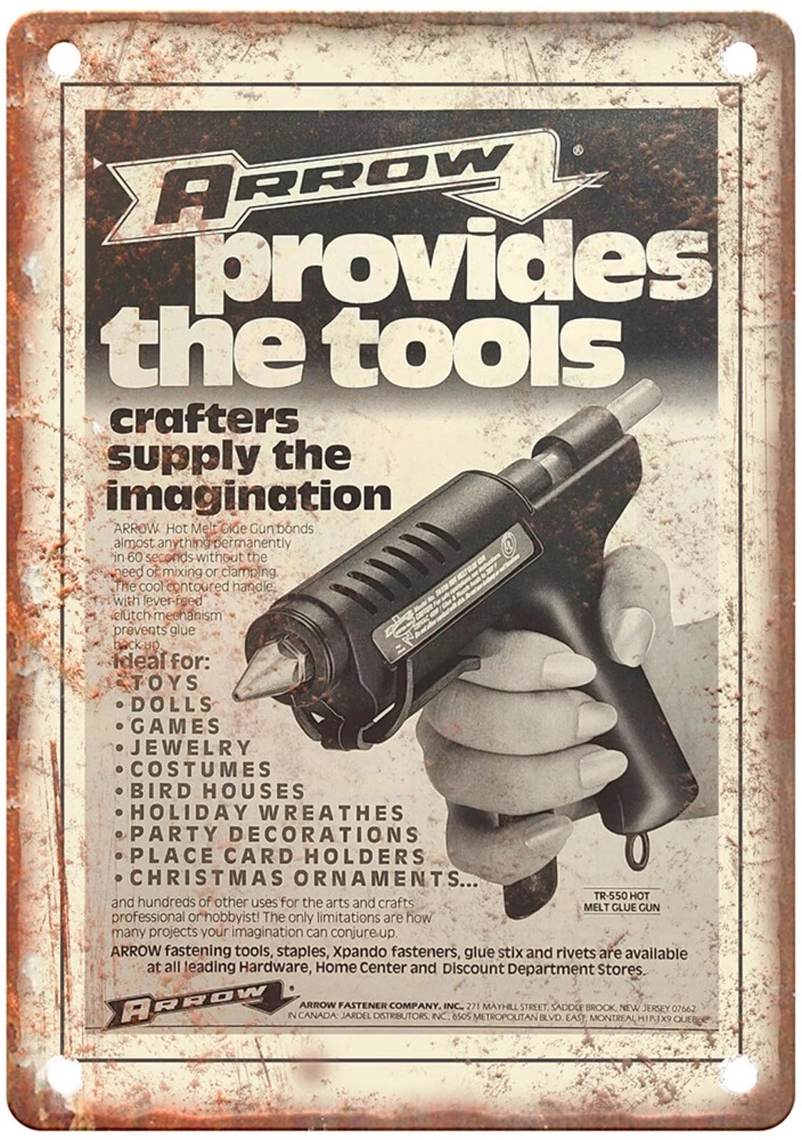 Vintage 1992 Arrow Fastening Tools Glue Stix Aluminum Sign — product artwork
